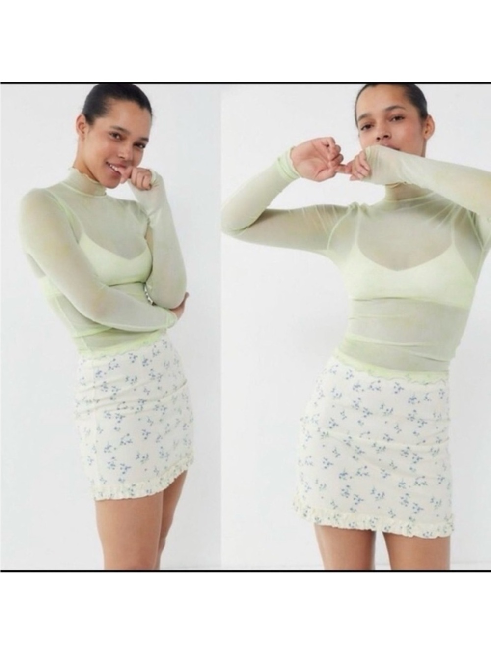 Urban Outfitters Yellow Mini Skirt Purple Floral Print Detail